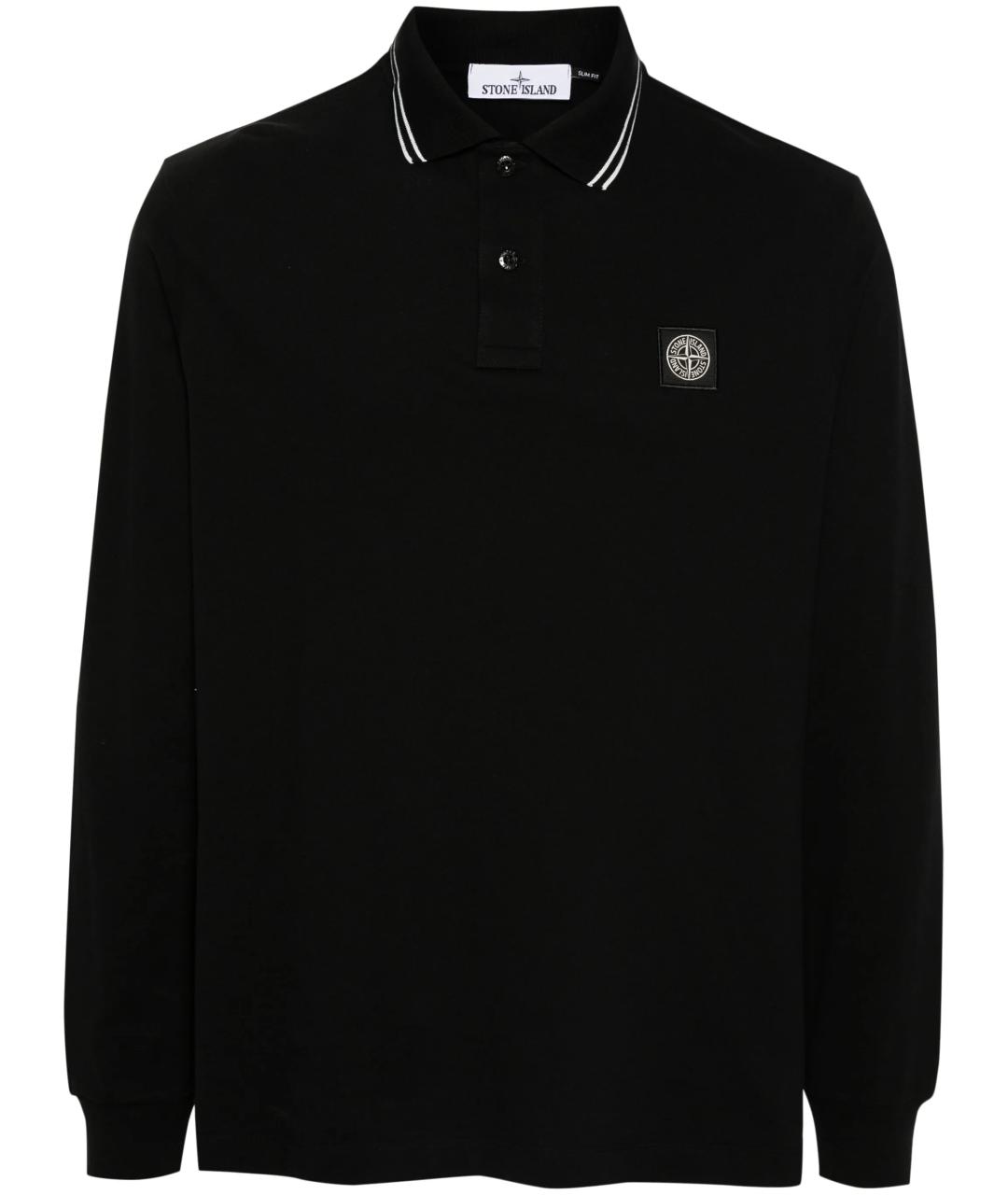 STONE ISLAND Черное хлопковое поло с длинным рукавом, фото 1