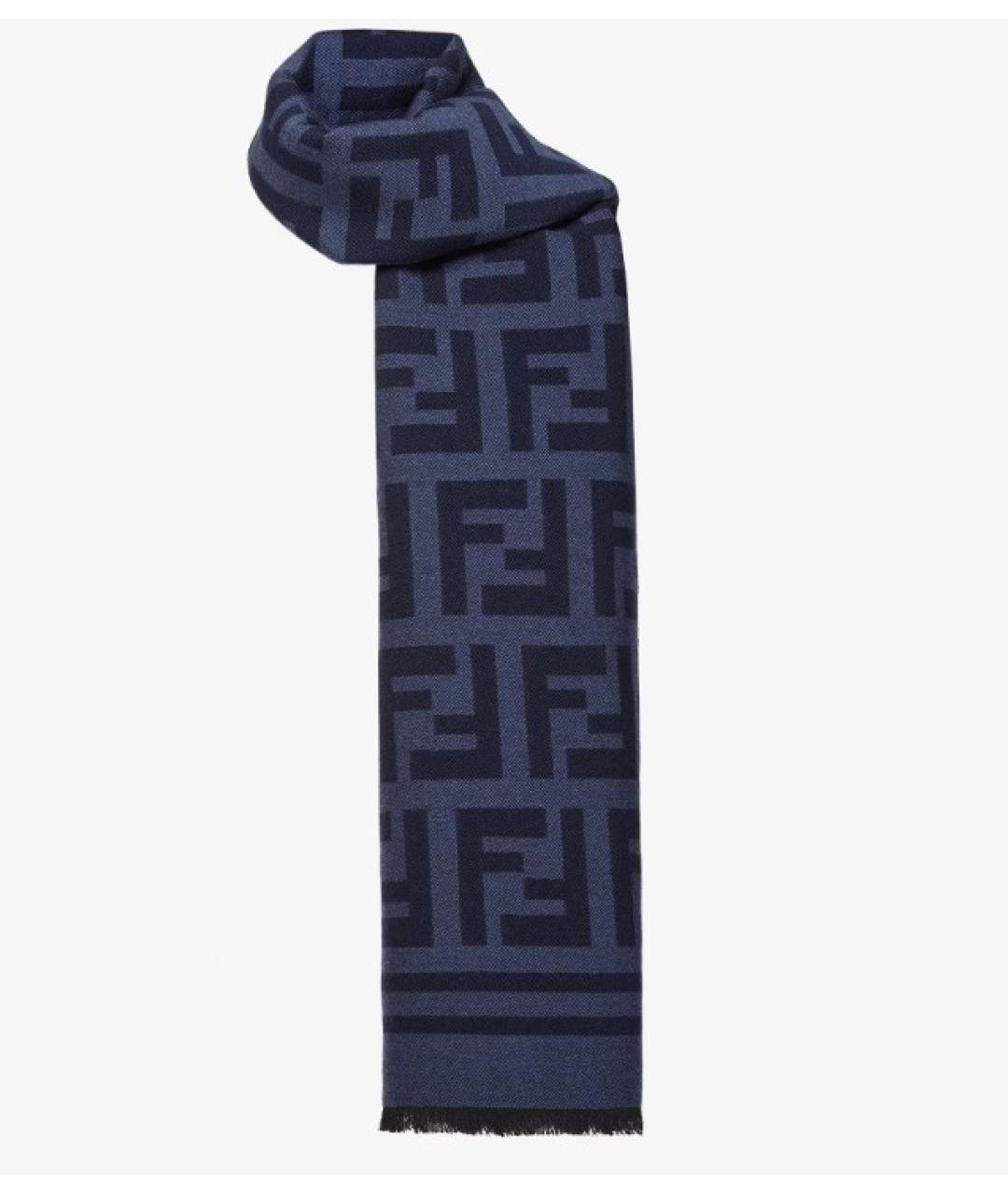 FENDI Синий шерстяной шарф, фото 2