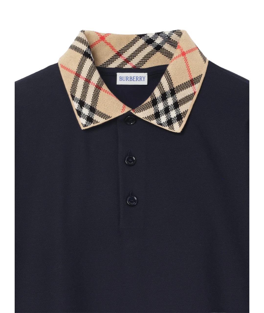BURBERRY Темно-синее хлопковое поло с коротким рукавом, фото 2