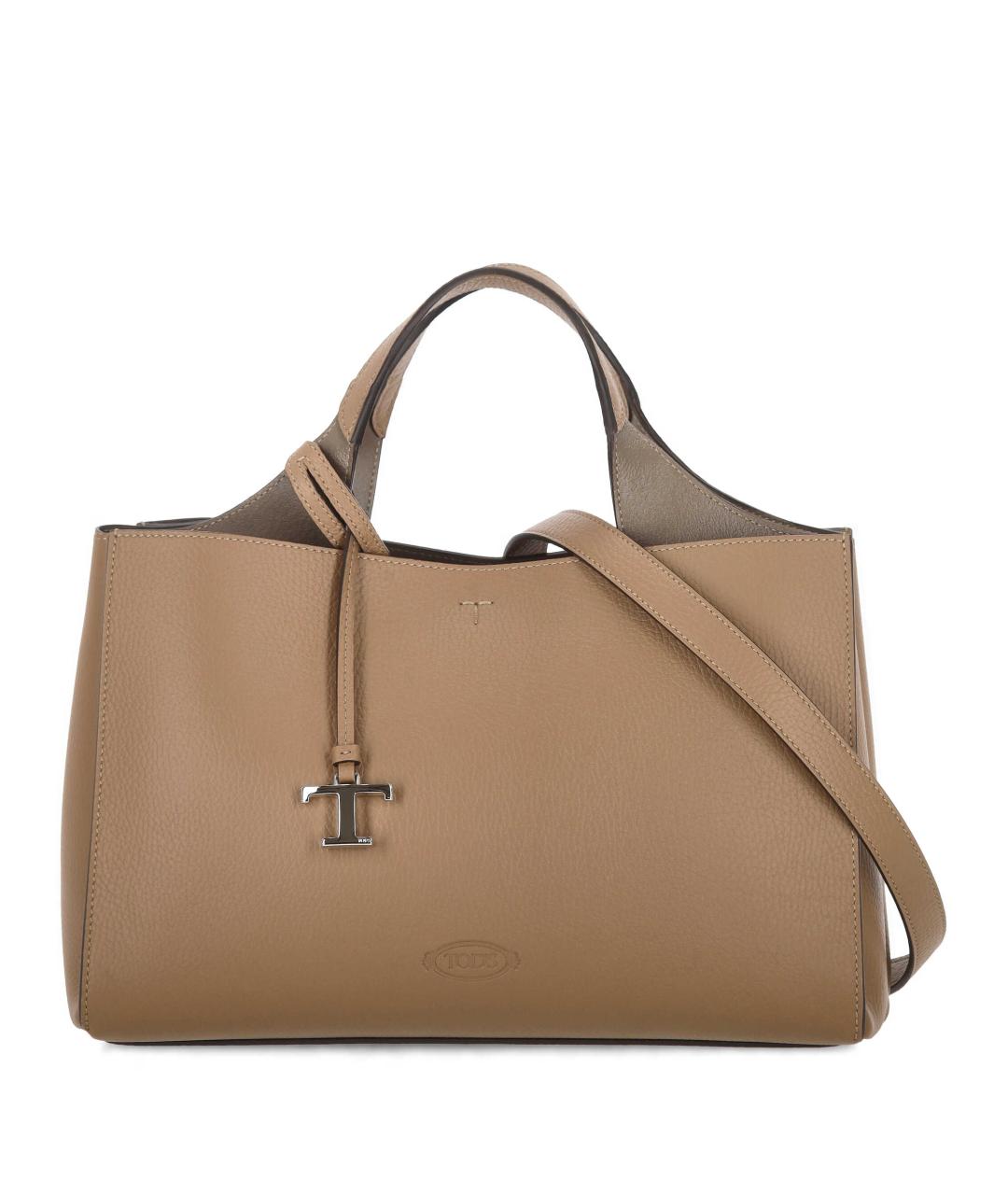 TOD'S Бежевая кожаная сумка тоут, фото 1