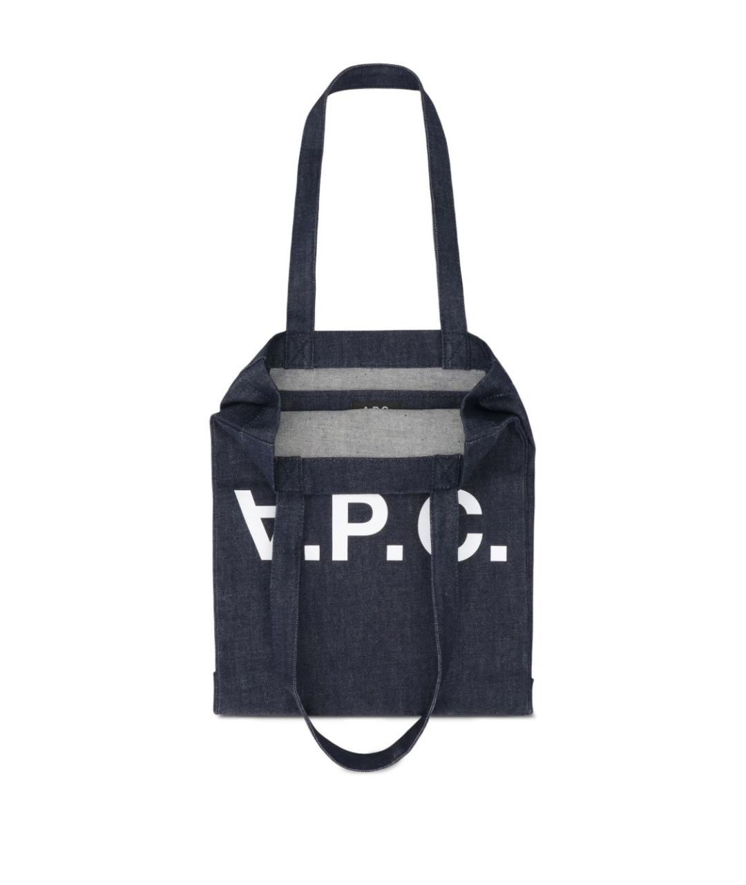 A.P.C. Темно-синяя хлопковая сумка тоут, фото 2