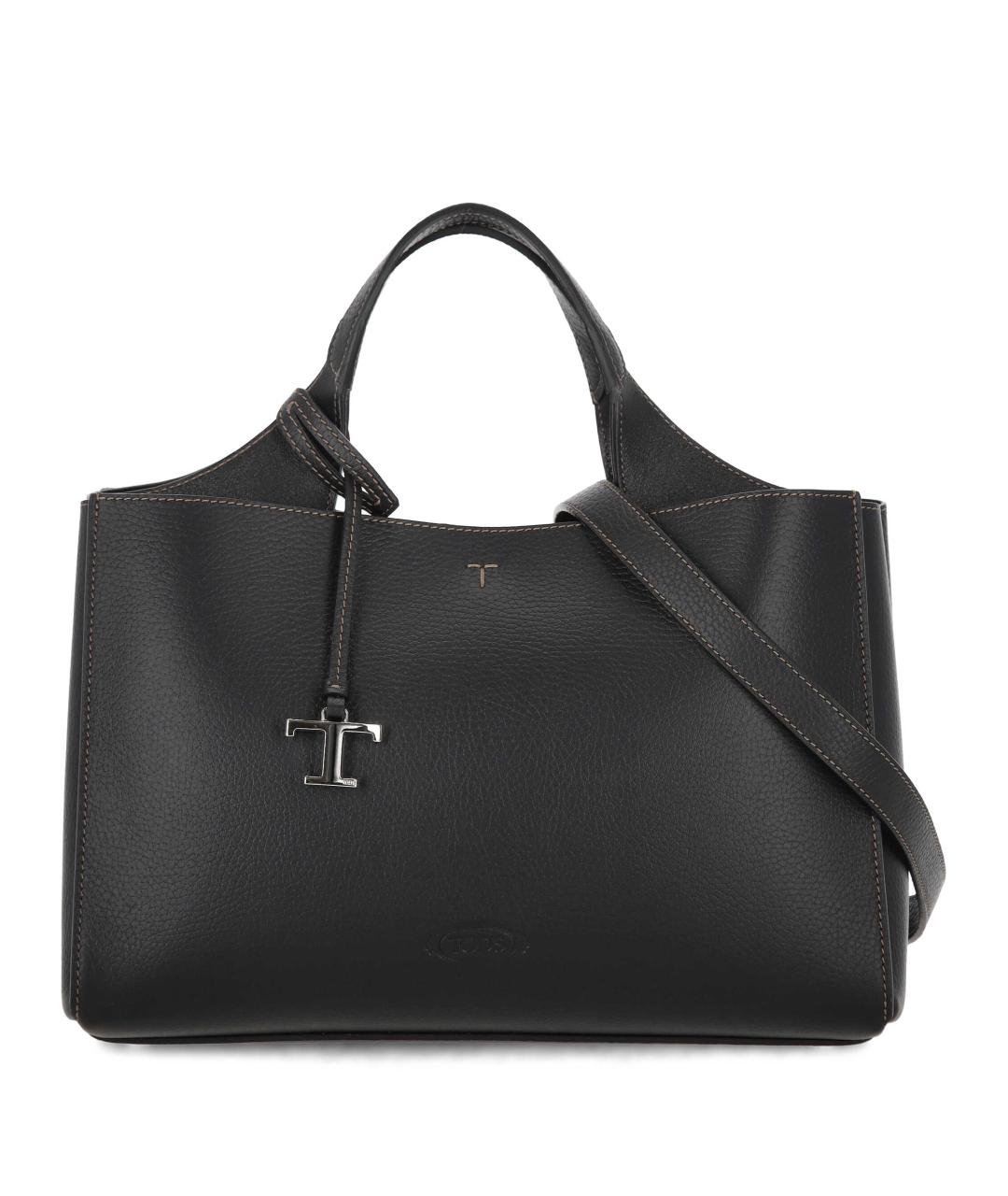 TOD'S Черная кожаная сумка тоут, фото 1