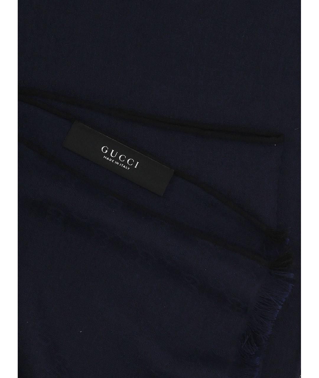 GUCCI Темно-синий шерстяной шарф, фото 2