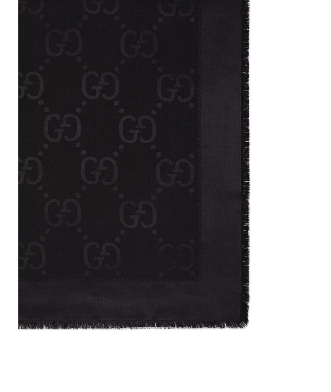 GUCCI Черный шерстяной шарф, фото 2