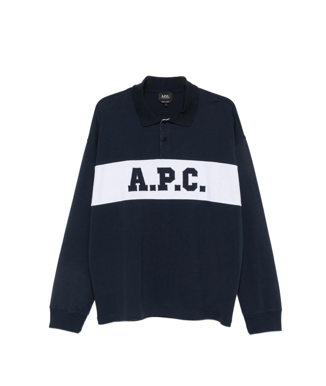 A.P.C. Темно-синее хлопковое поло с длинным рукавом, фото 1