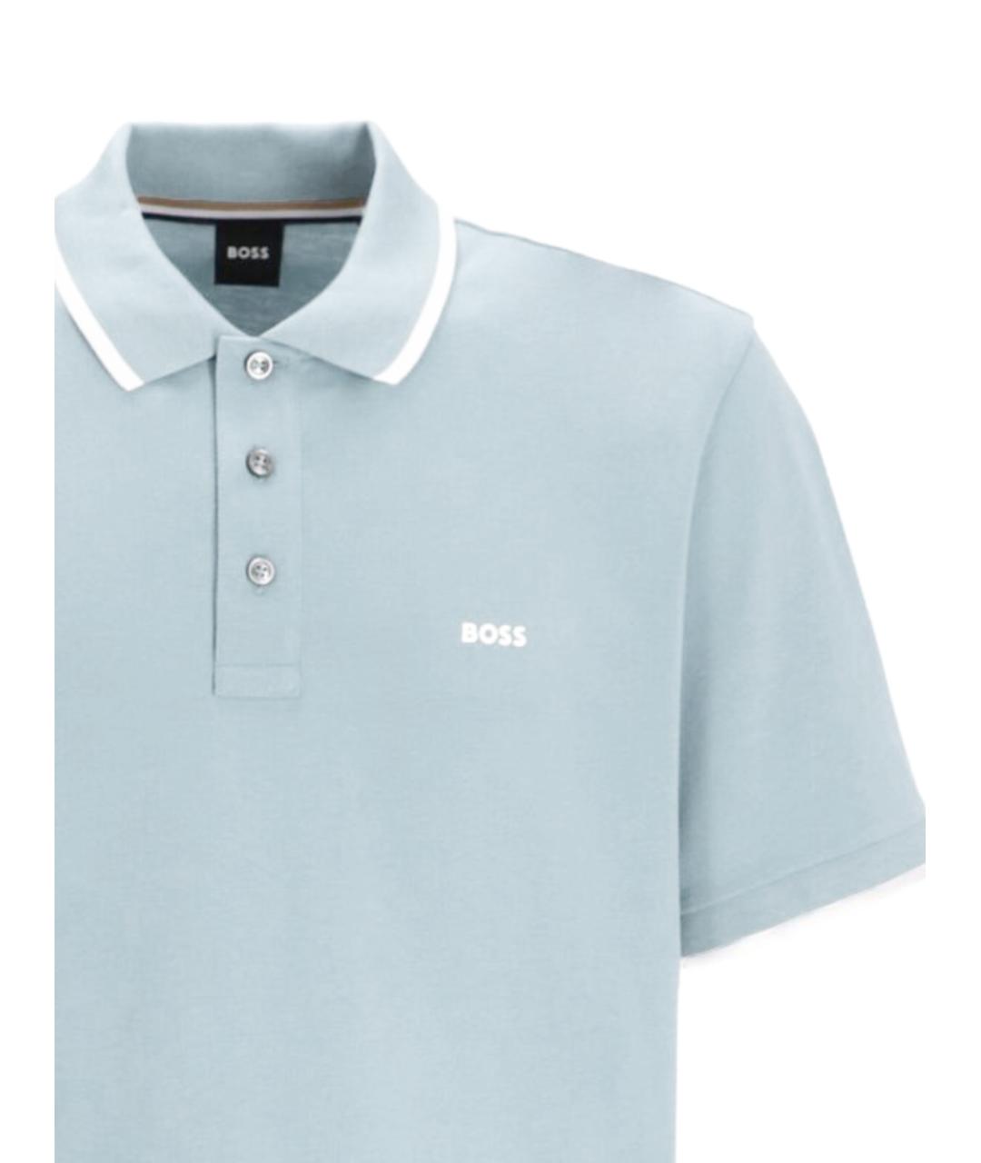 HUGO BOSS Голубое хлопковое поло с коротким рукавом, фото 2