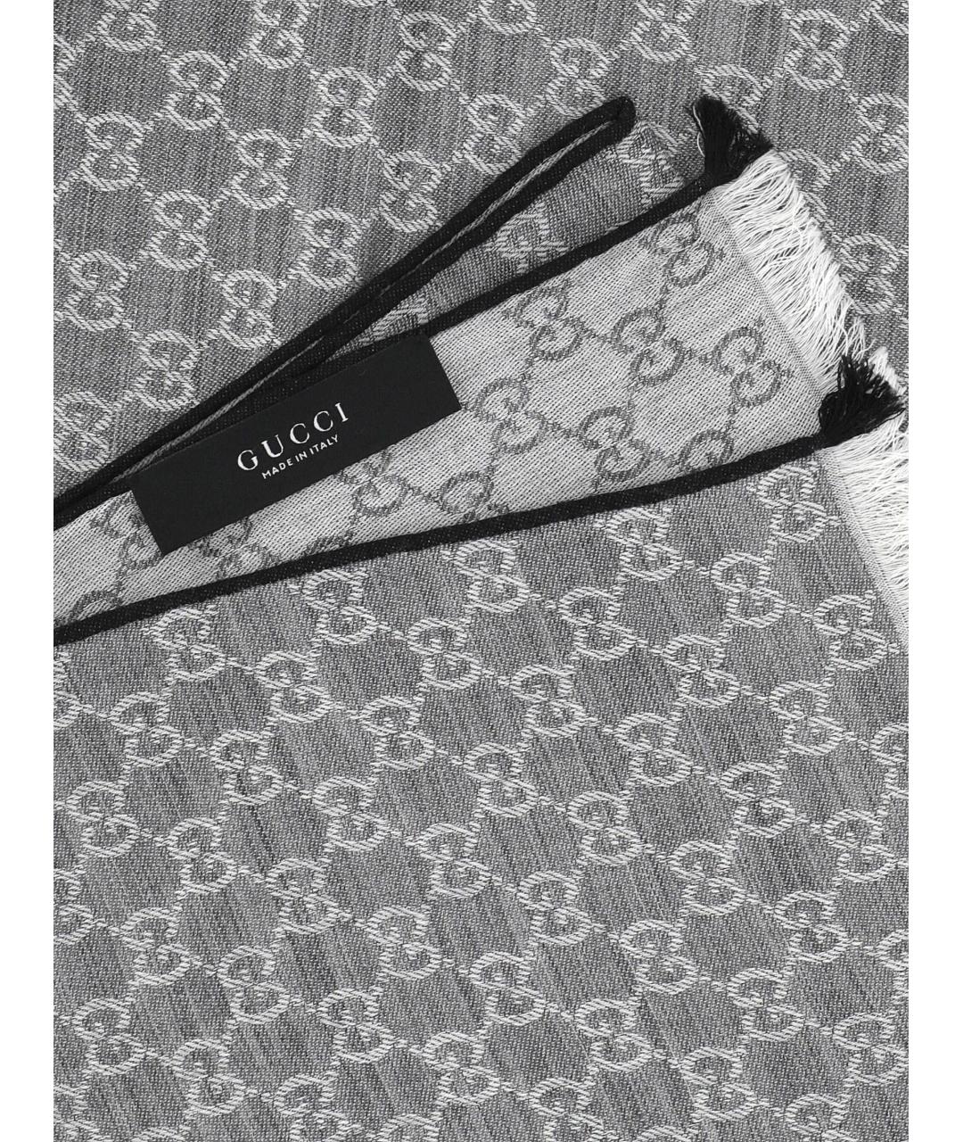 GUCCI Серый шерстяной шарф, фото 2