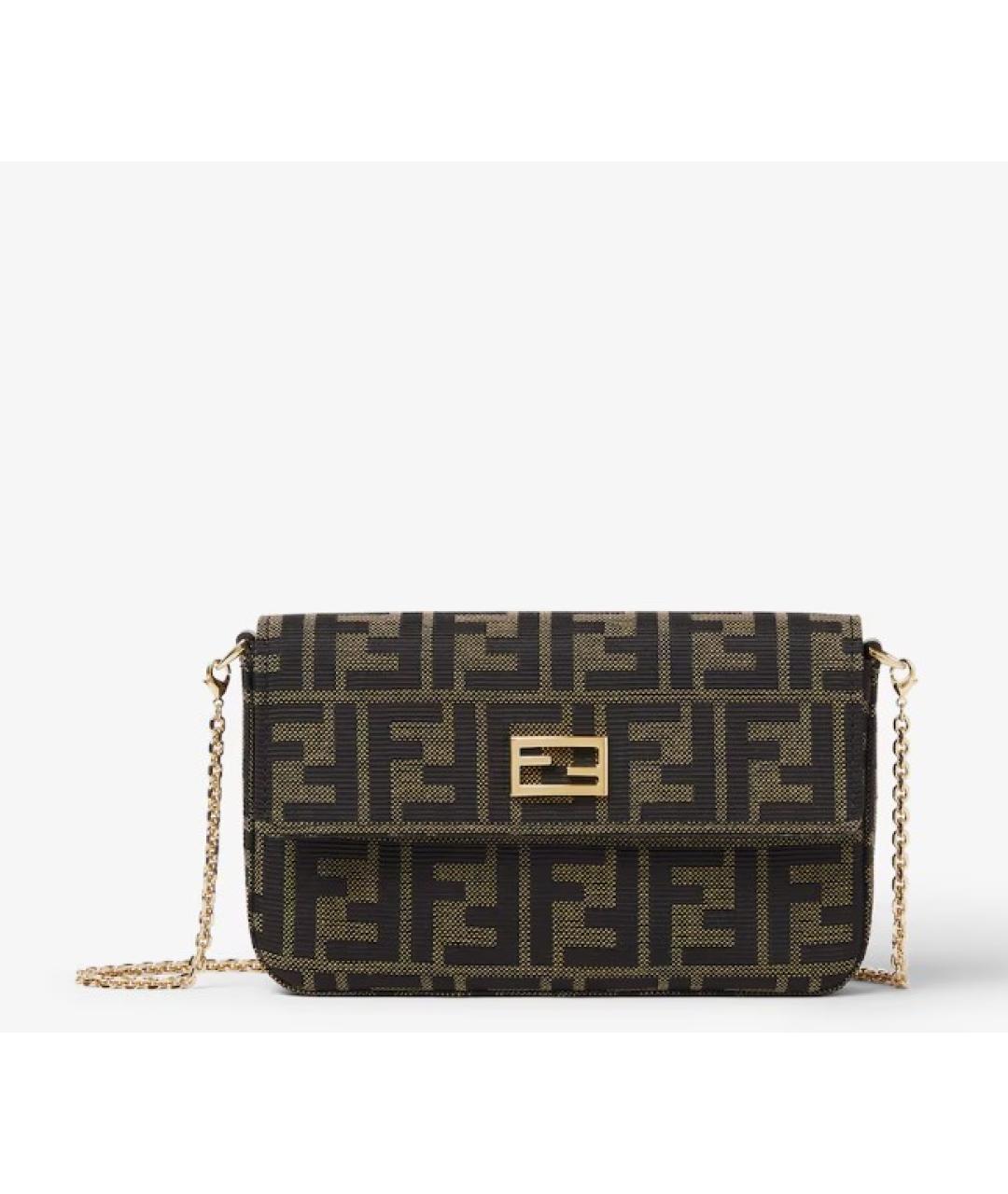 FENDI Коричневая жаккардовая сумка через плечо, фото 1
