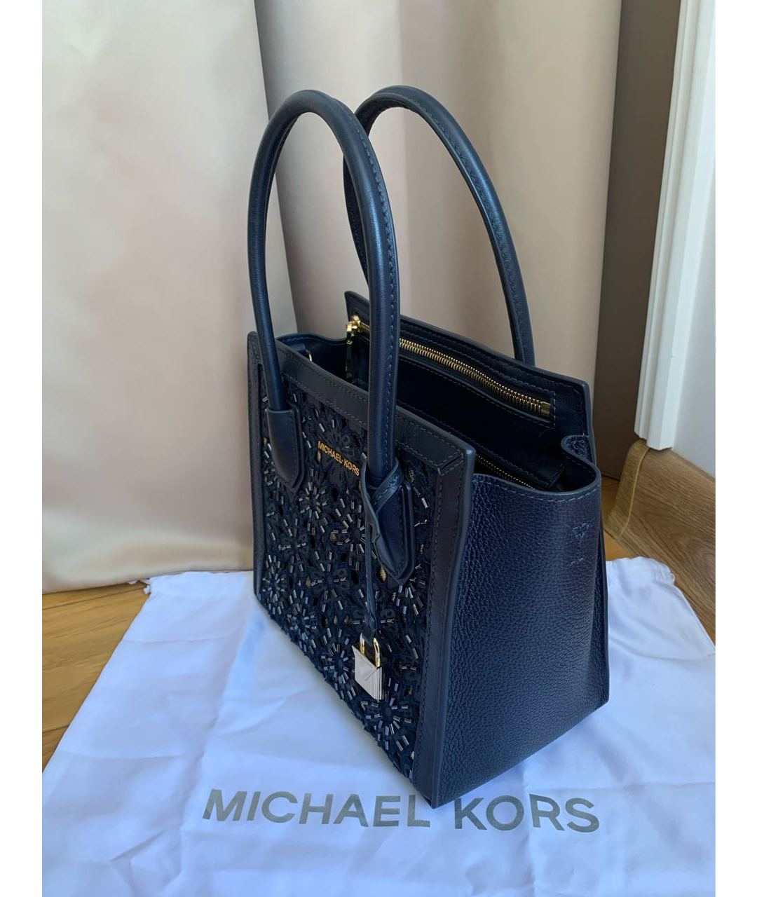 MICHAEL KORS Темно-синяя кожаная сумка тоут, фото 6