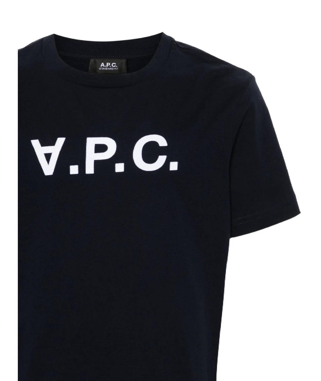 A.P.C. Темно-синяя хлопковая футболка, фото 2