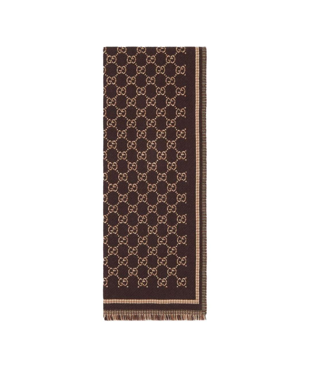 GUCCI Коричневый шерстяной шарф, фото 1