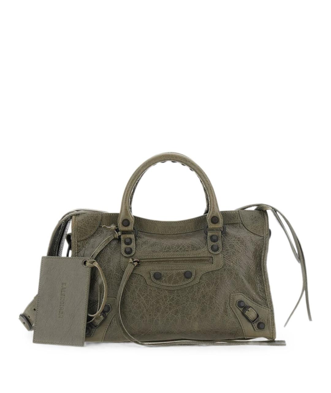 BALENCIAGA Хаки кожаная сумка тоут, фото 1