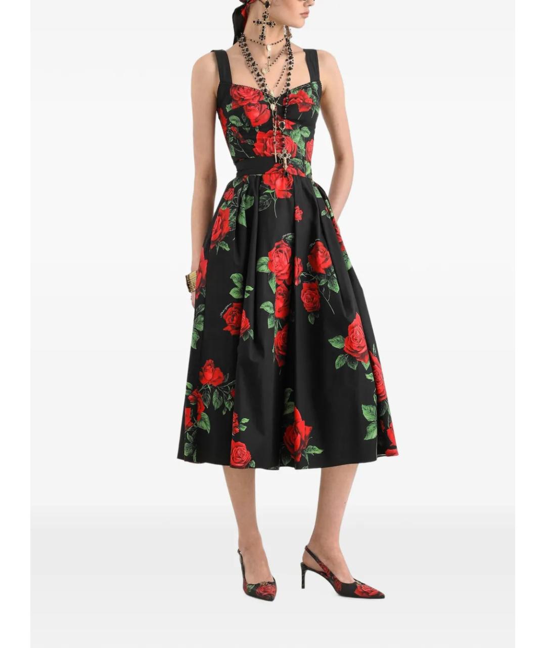 DOLCE&GABBANA Черная хлопковая юбка миди, фото 2