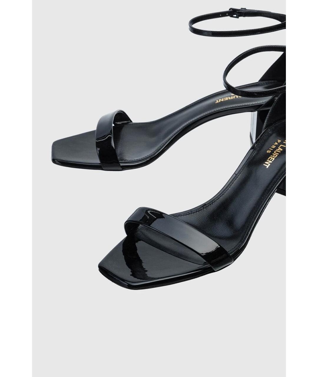 SAINT LAURENT Черные босоножки из лакированной кожи, фото 7