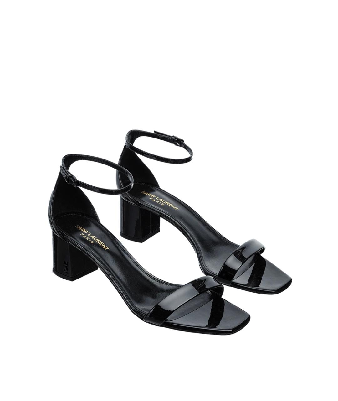 SAINT LAURENT Черные босоножки из лакированной кожи, фото 5