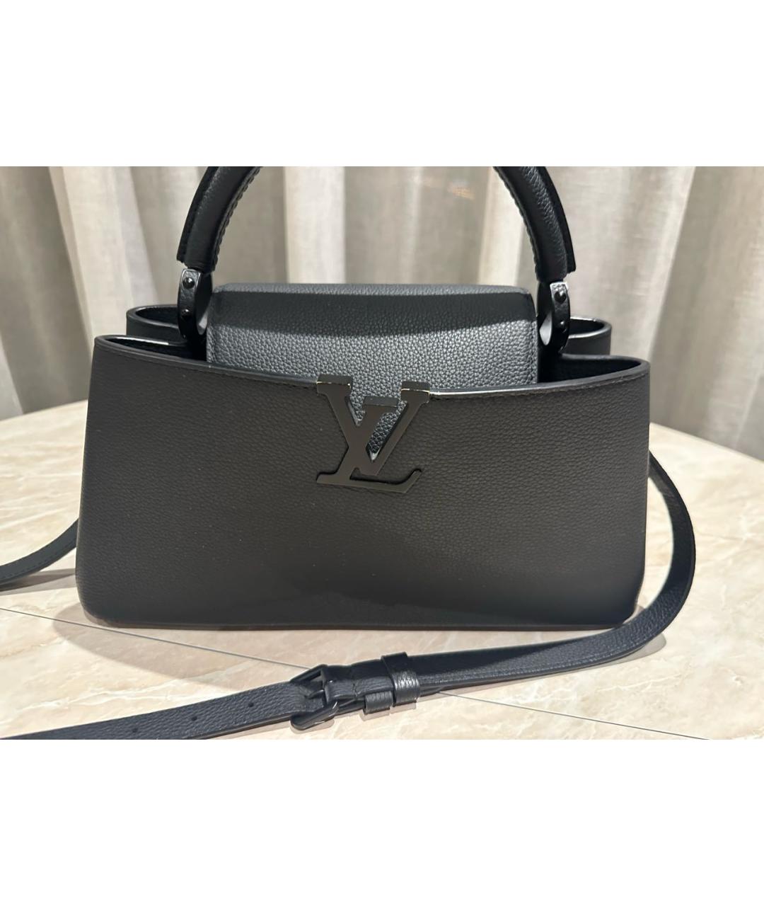 LOUIS VUITTON Черная кожаная сумка с короткими ручками, фото 4