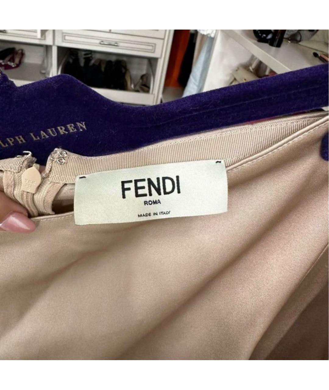 FENDI Бежевая шелковая юбка миди, фото 2
