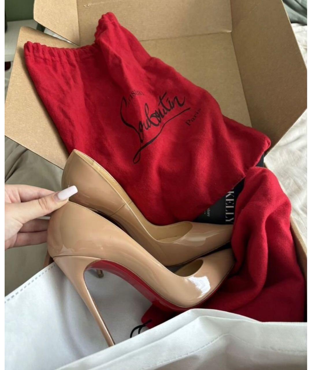 CHRISTIAN LOUBOUTIN Бежевые кожаные туфли, фото 4