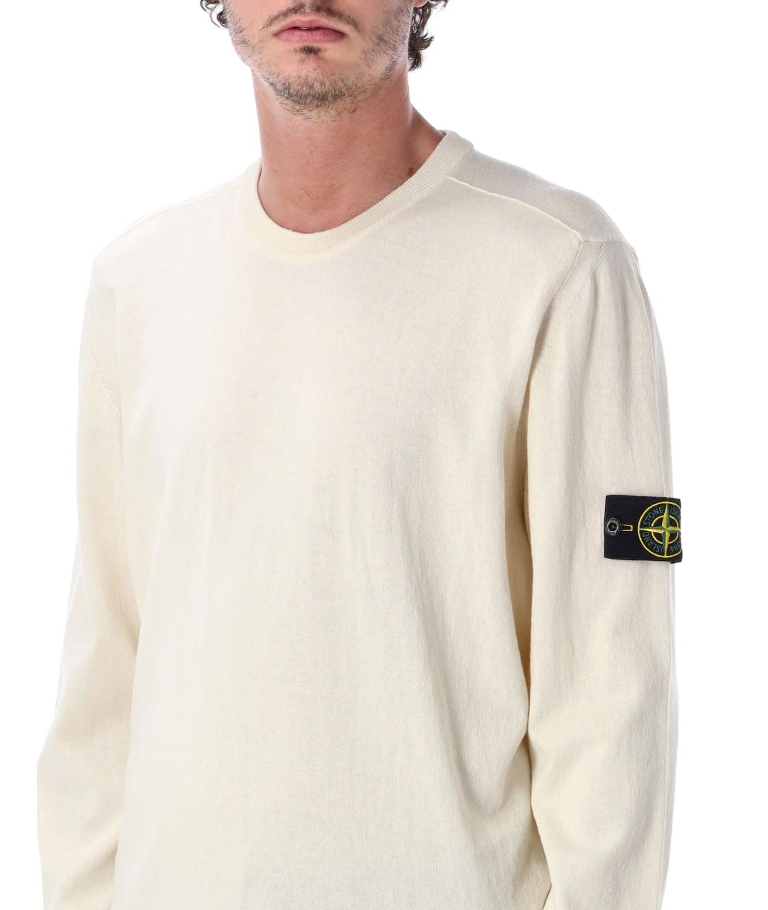STONE ISLAND Белый хлопковый джемпер / свитер, фото 3