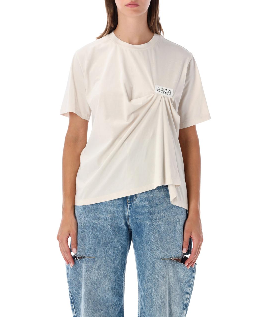 MM6 MAISON MARGIELA Бежевая хлопковая футболка, фото 1