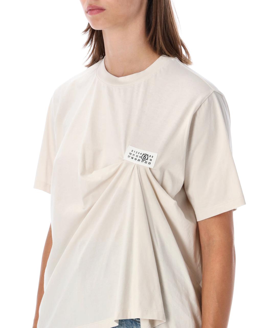 MM6 MAISON MARGIELA Бежевая хлопковая футболка, фото 3