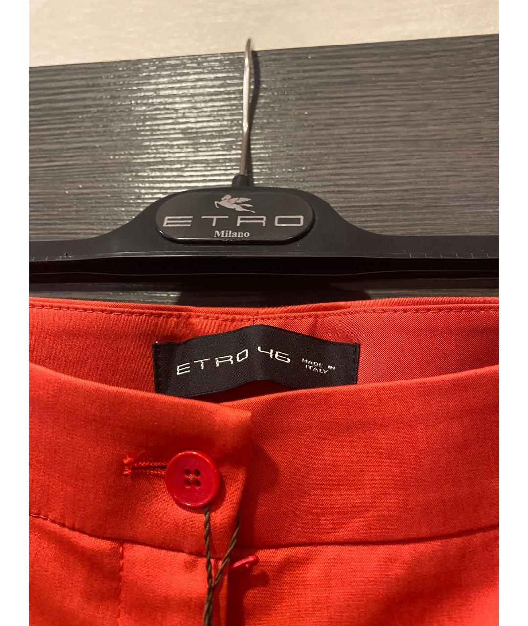 ETRO Красные хлопко-эластановые прямые брюки, фото 3