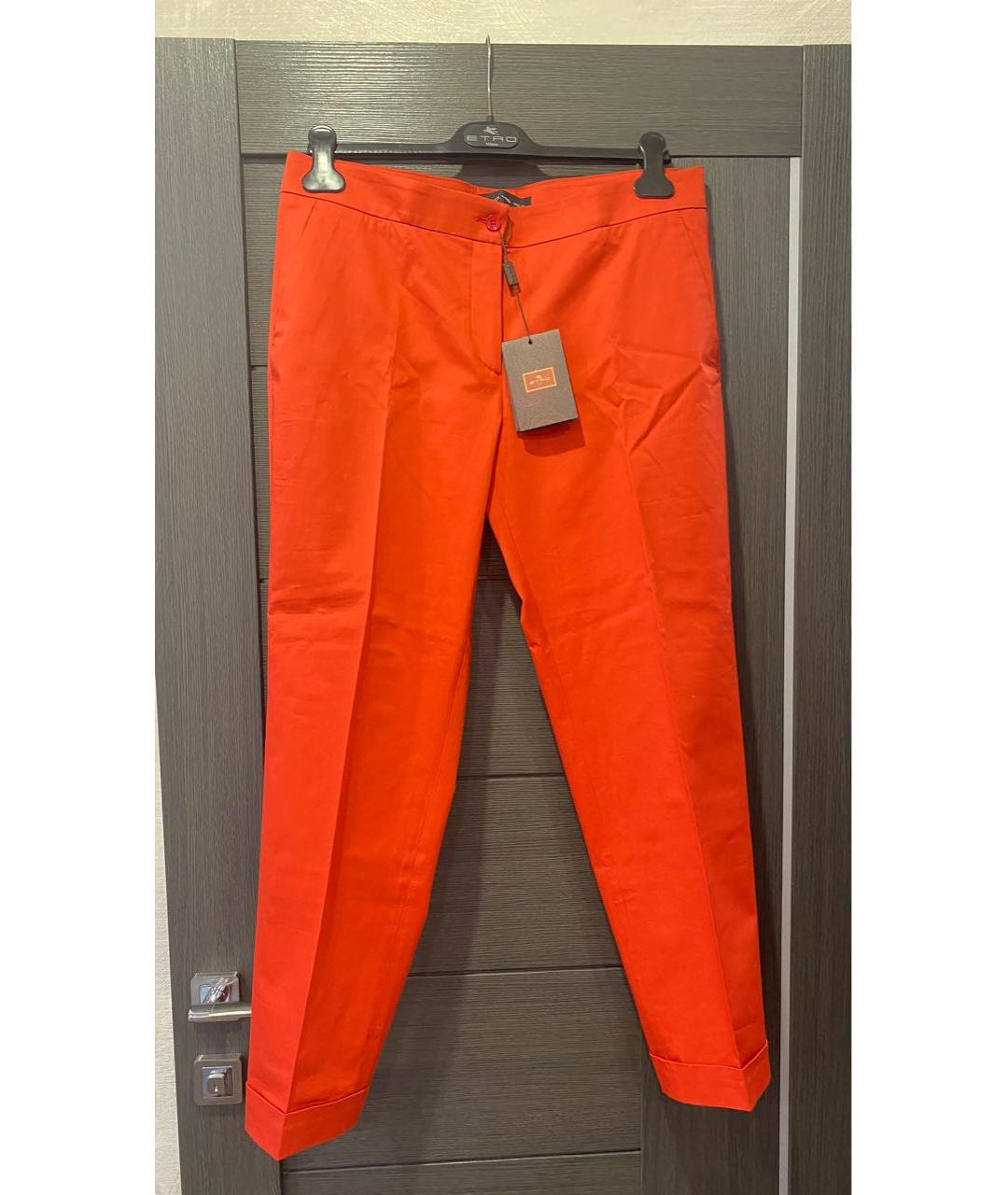 ETRO Красные хлопко-эластановые прямые брюки, фото 4