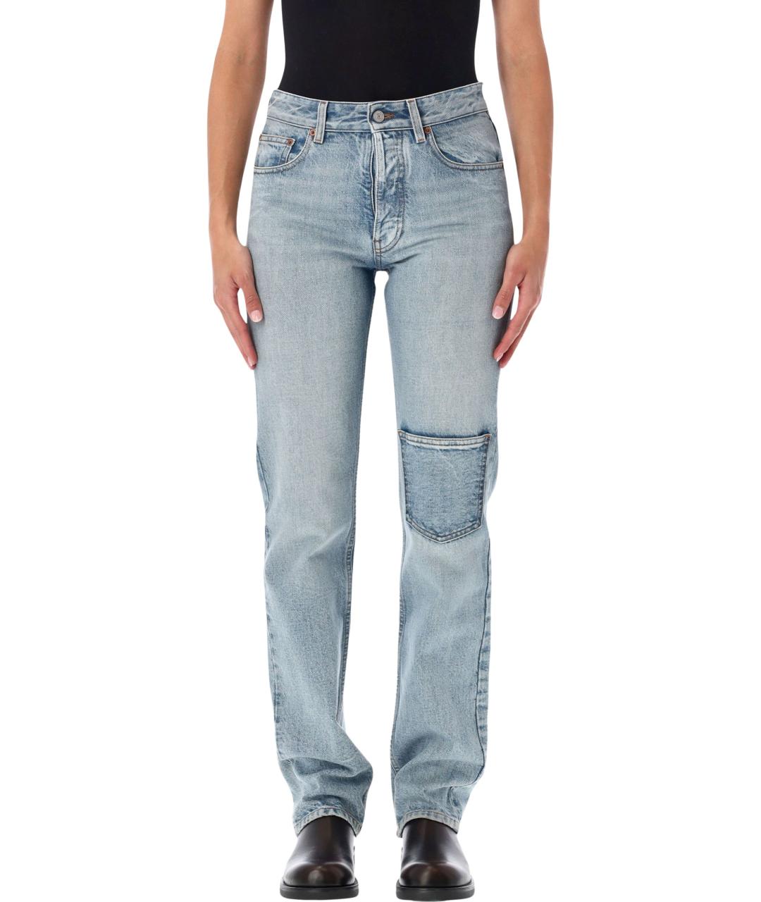MM6 MAISON MARGIELA Голубые хлопковые джинсы слим, фото 4