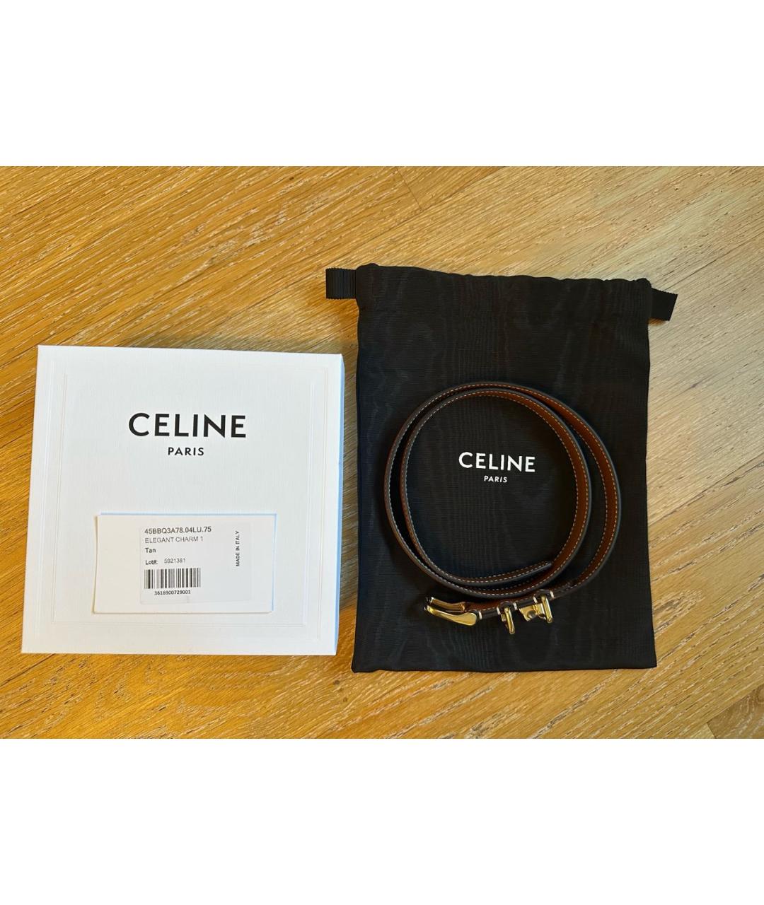 CELINE Коричневый кожаный ремень, фото 4