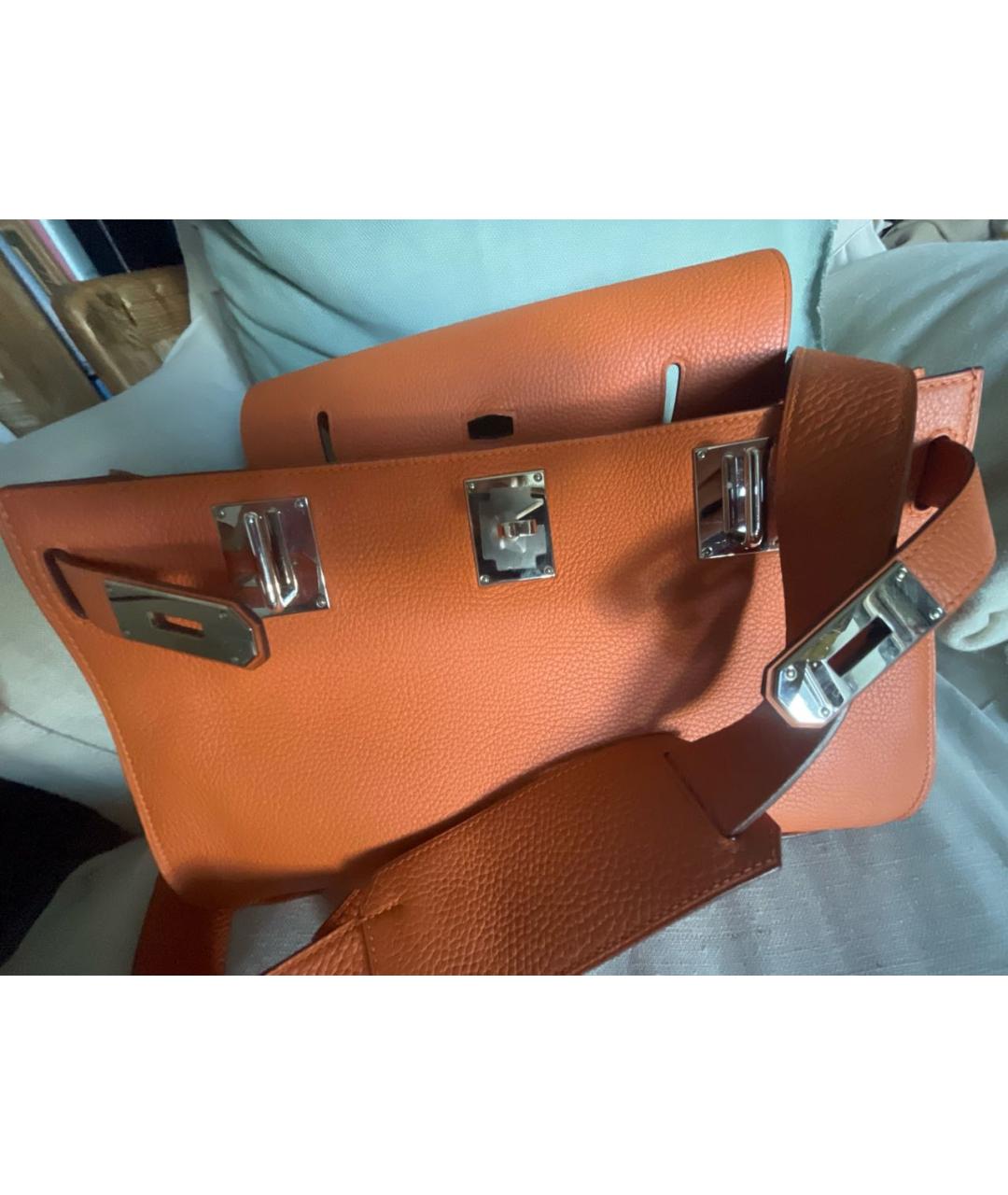 HERMES Оранжевая кожаная сумка через плечо, фото 7