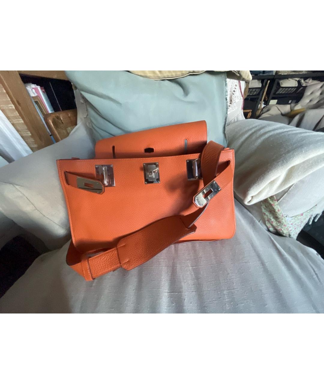 HERMES Оранжевая кожаная сумка через плечо, фото 6