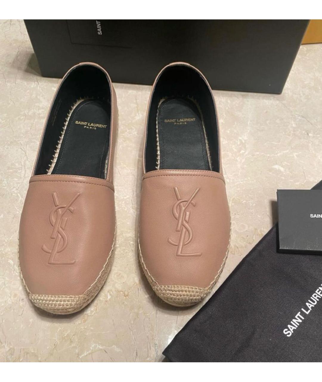 SAINT LAURENT Бежевые кожаные мокасины, фото 2