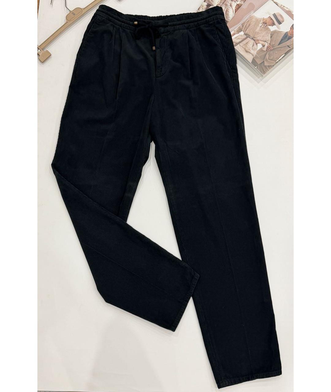 BRUNELLO CUCINELLI Антрацитовые хлопковые повседневные брюки, фото 4