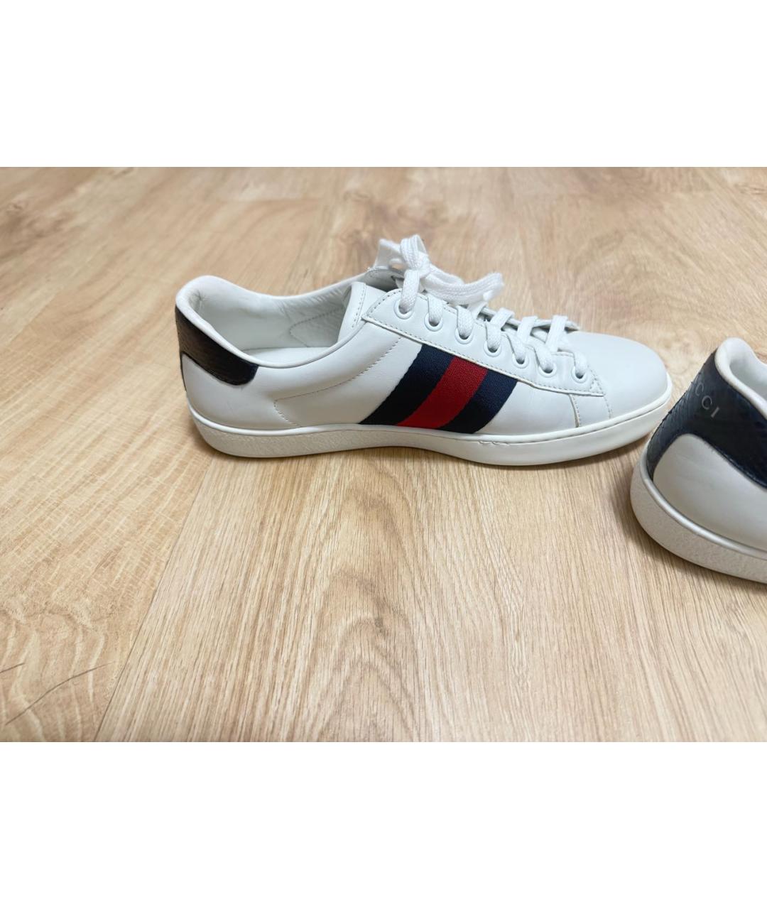 GUCCI Белые кожаные кеды, фото 5