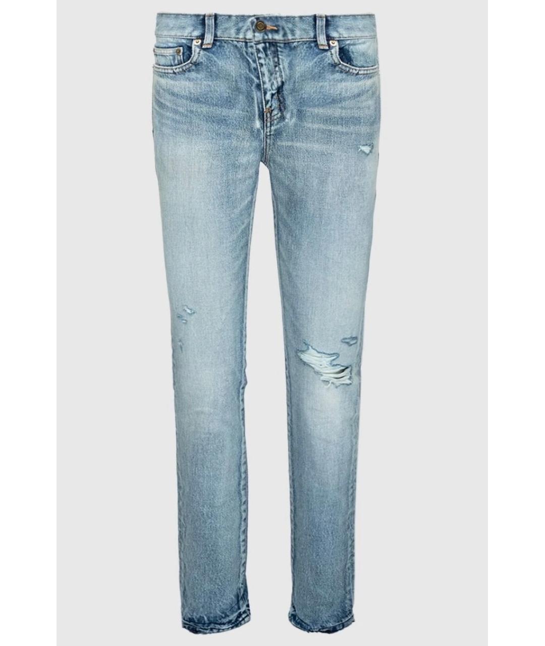 SAINT LAURENT Голубые хлопковые прямые джинсы, фото 8