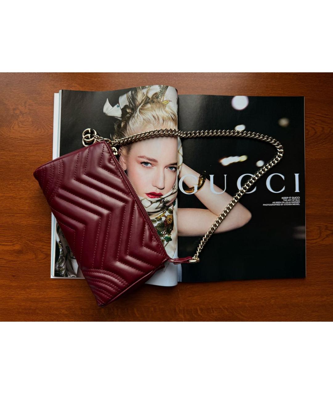 GUCCI Бордовая кожаная сумка с короткими ручками, фото 2