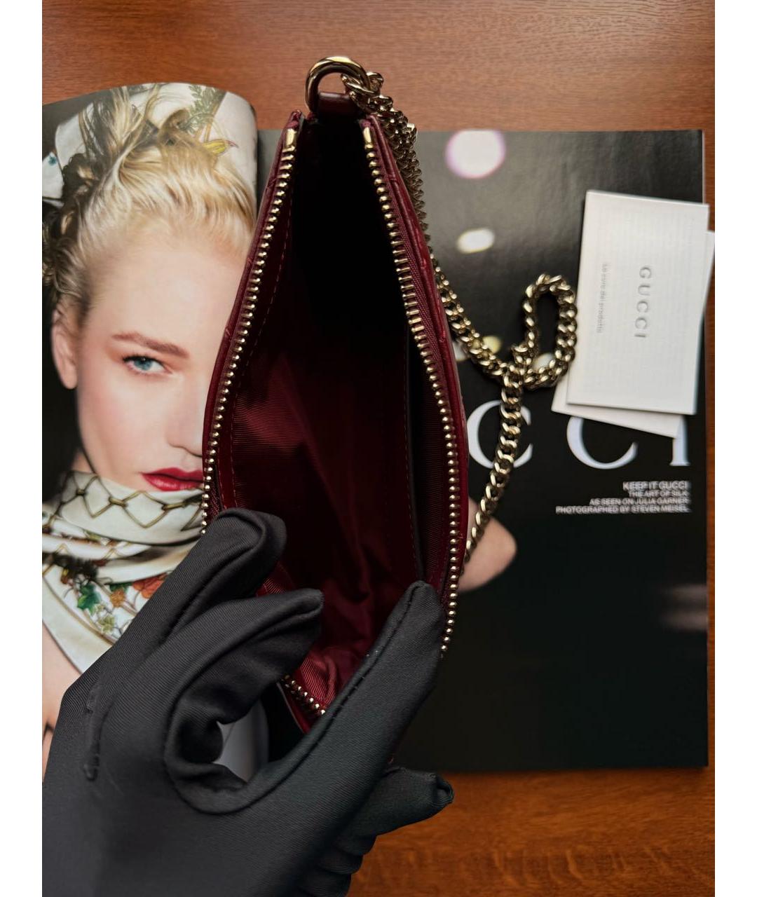 GUCCI Бордовая кожаная сумка с короткими ручками, фото 3