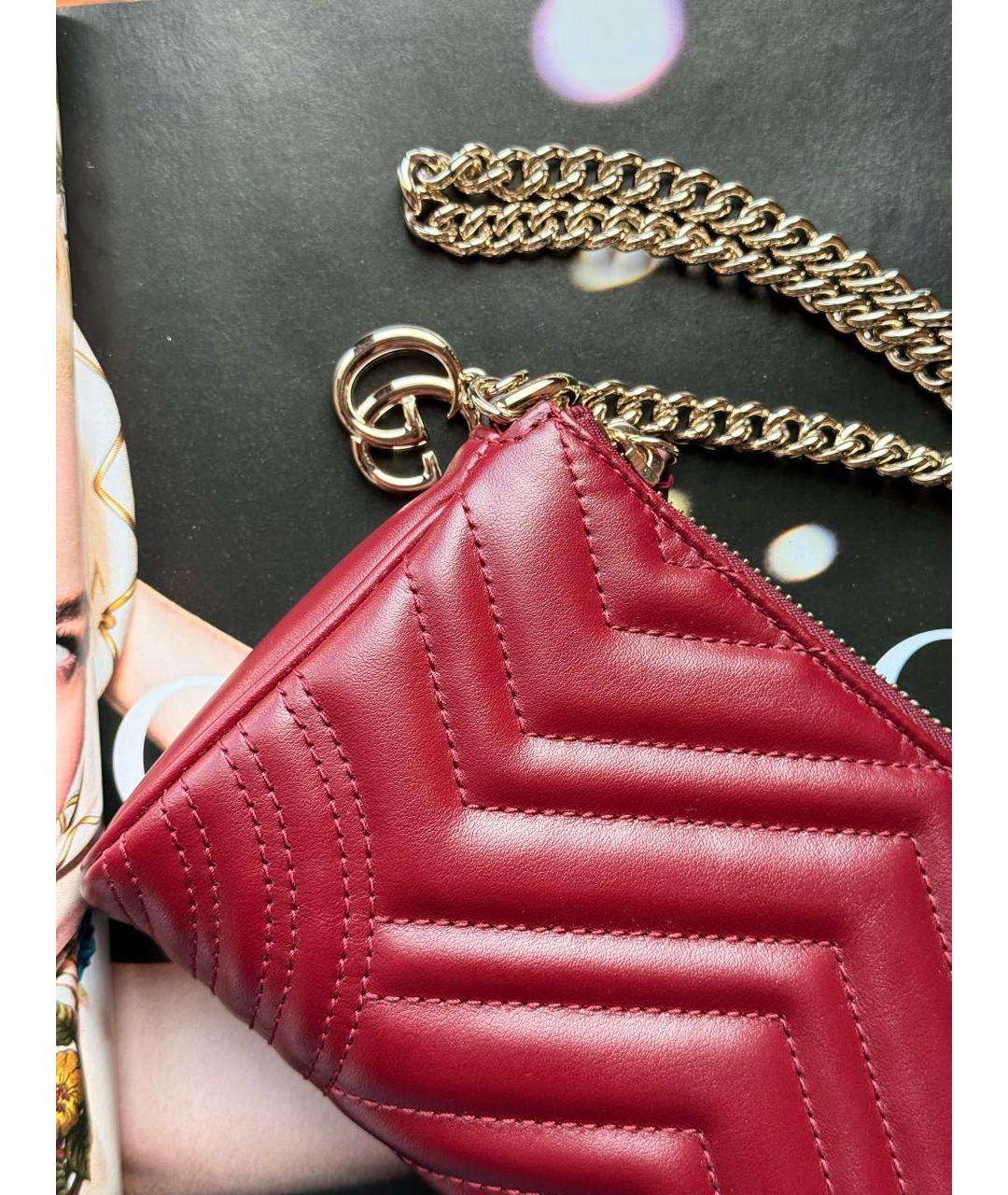 GUCCI Бордовая кожаная сумка с короткими ручками, фото 6
