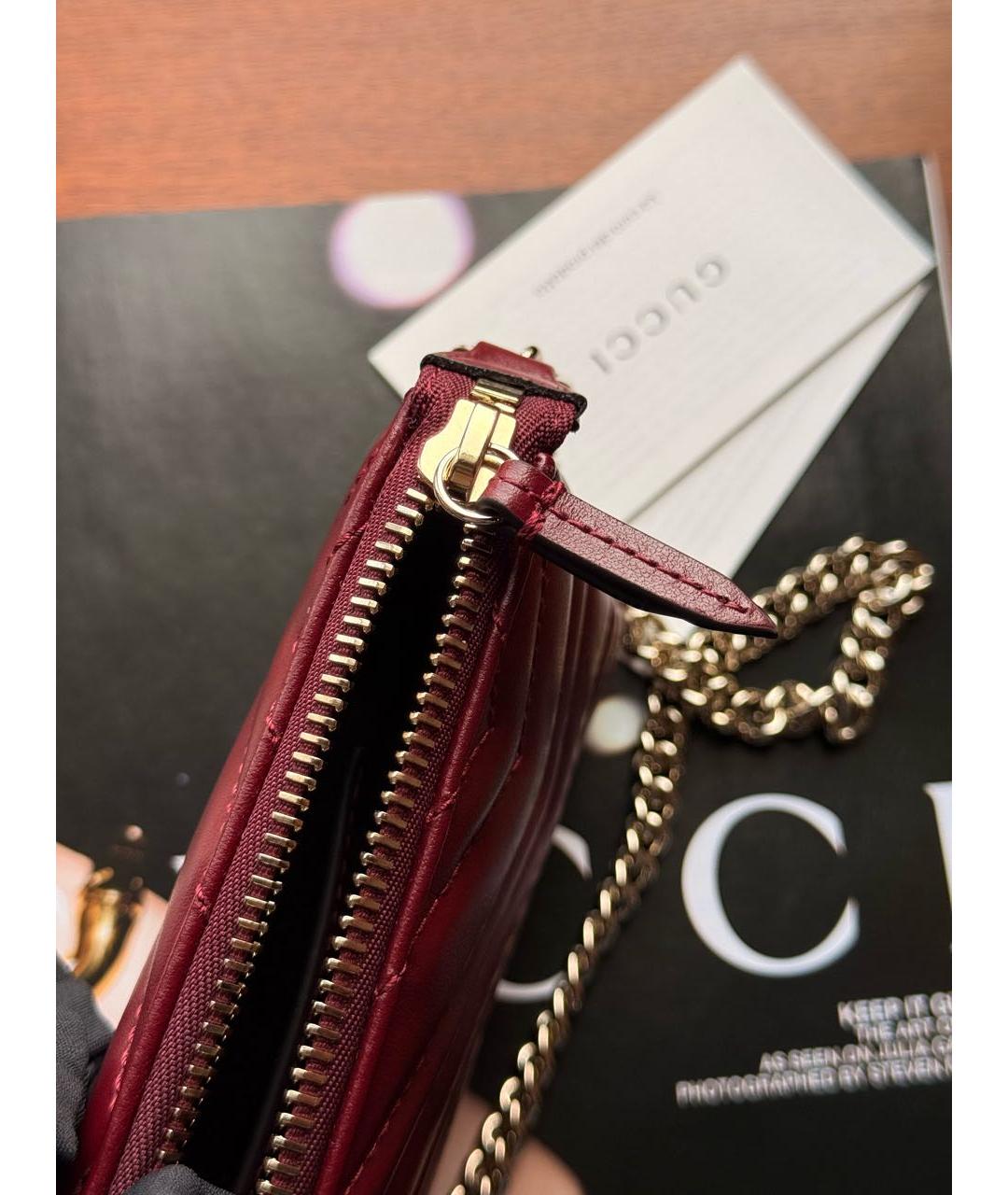 GUCCI Бордовая кожаная сумка с короткими ручками, фото 8