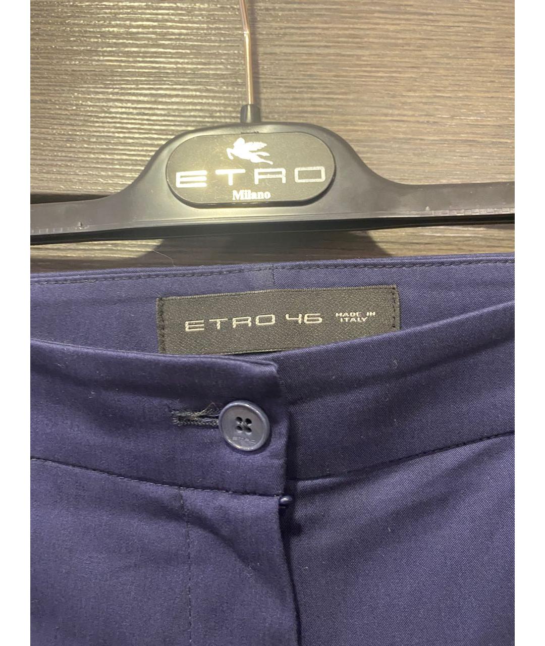 ETRO Темно-синие хлопко-эластановые прямые брюки, фото 3