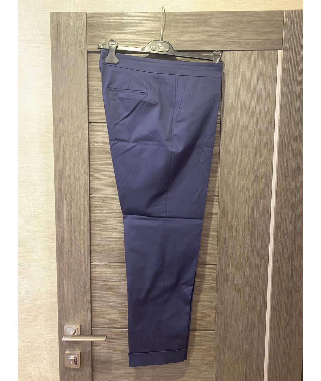 ETRO Темно-синие хлопко-эластановые прямые брюки, фото 2
