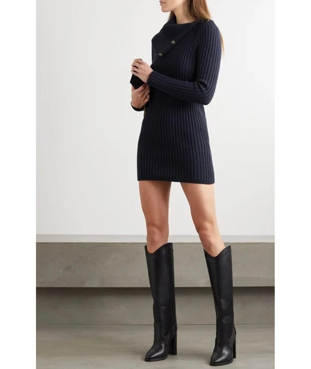 SAINT LAURENT Темно-синее шерстяное коктейльное платье, фото 4