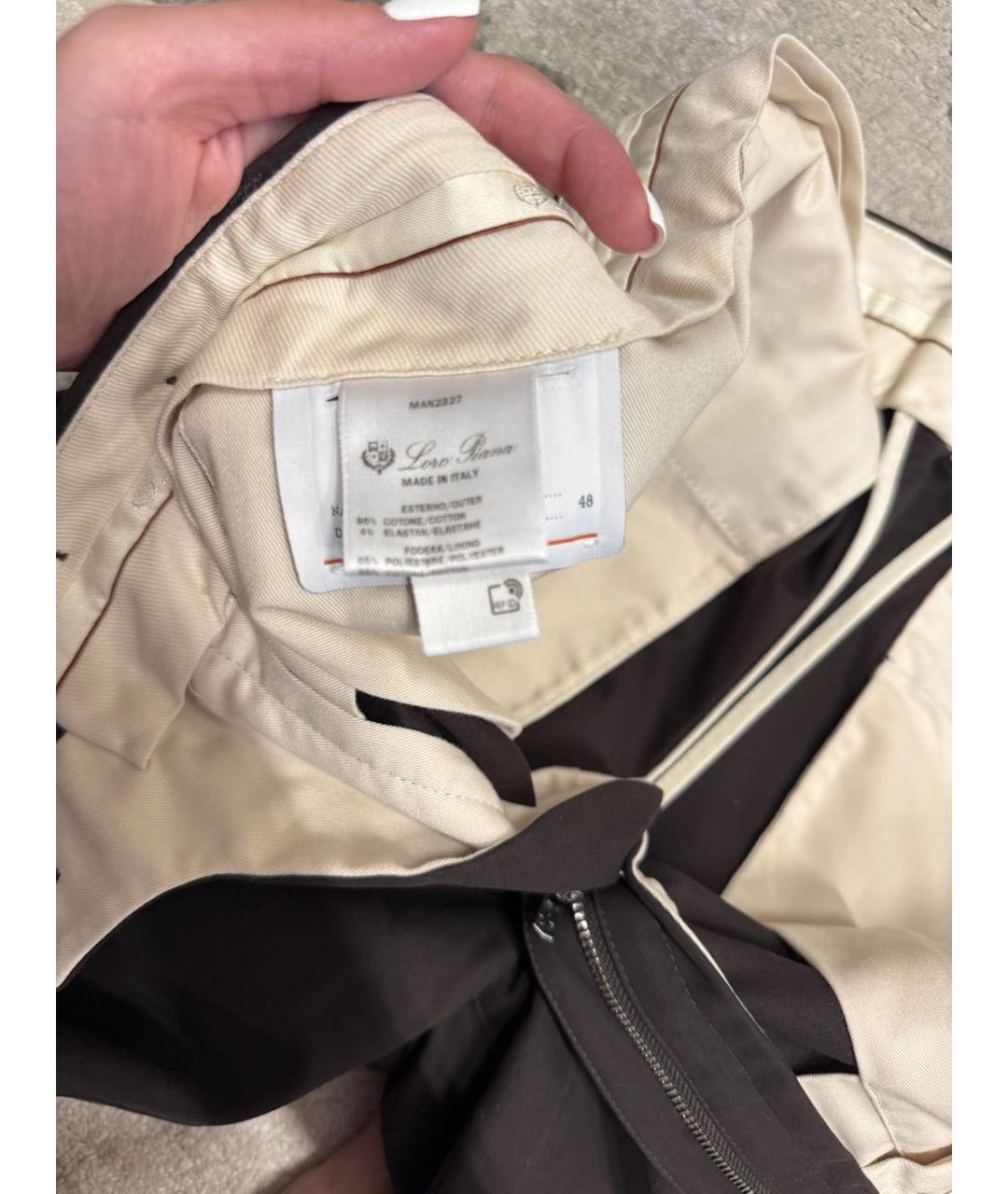 LORO PIANA Коричневые хлопковые брюки широкие, фото 3
