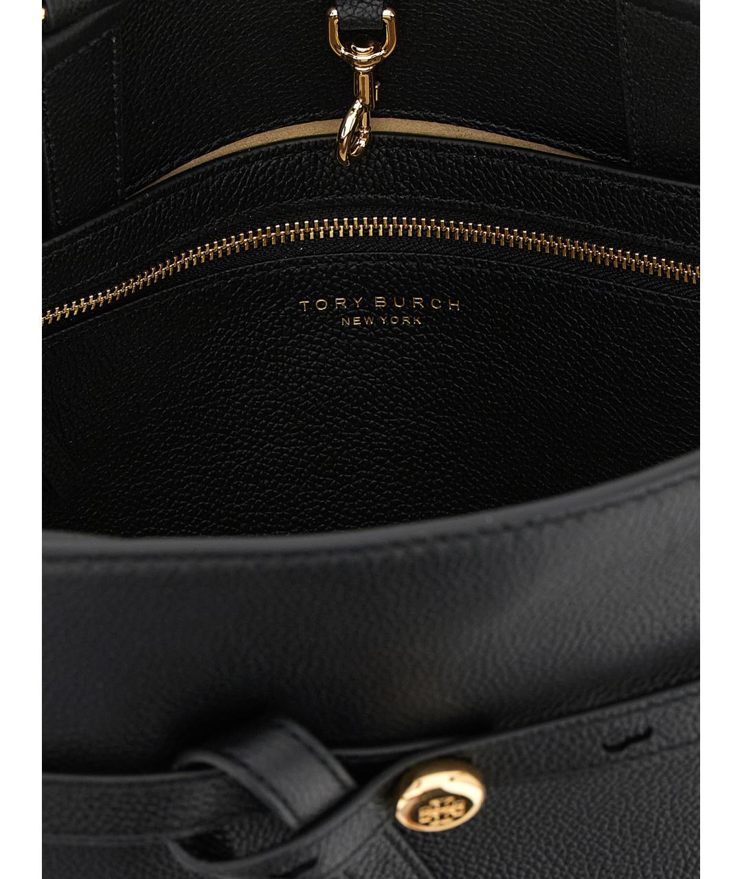 TORY BURCH Черная кожаная сумка тоут, фото 4