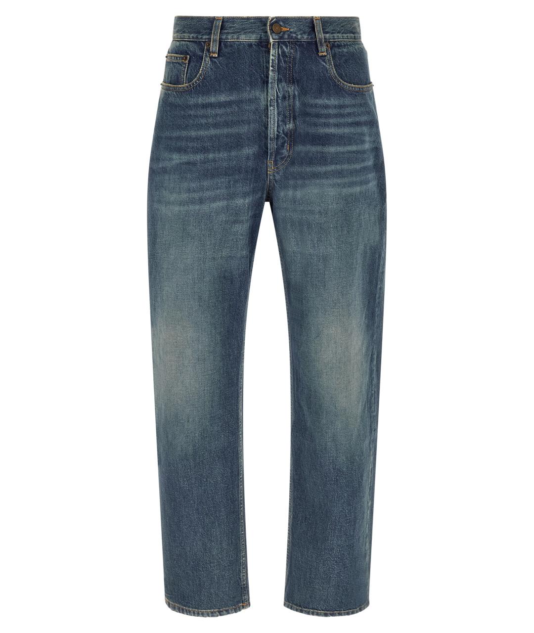 SAINT LAURENT Синие хлопковые прямые джинсы, фото 1