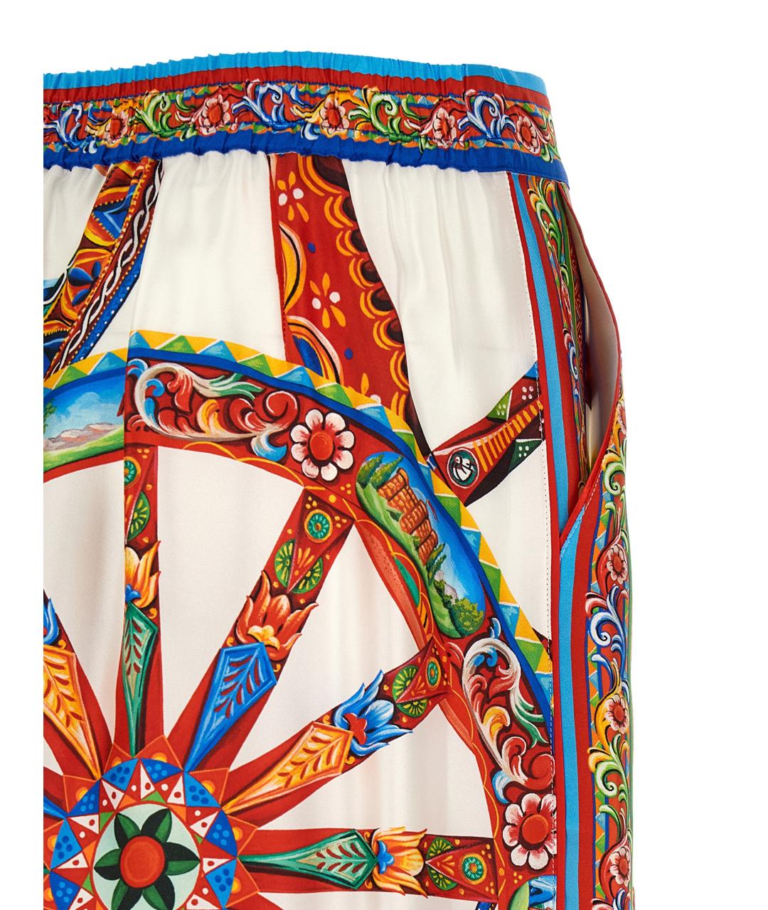 DOLCE&GABBANA Мульти шелковые прямые брюки, фото 4