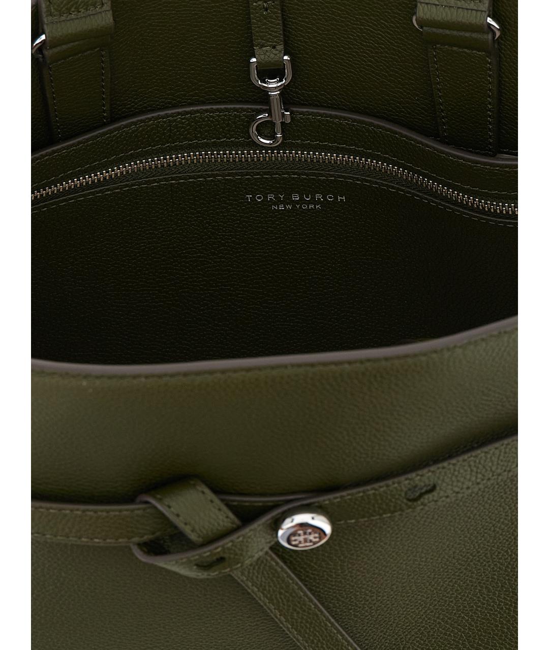 TORY BURCH Зеленая кожаная сумка тоут, фото 4