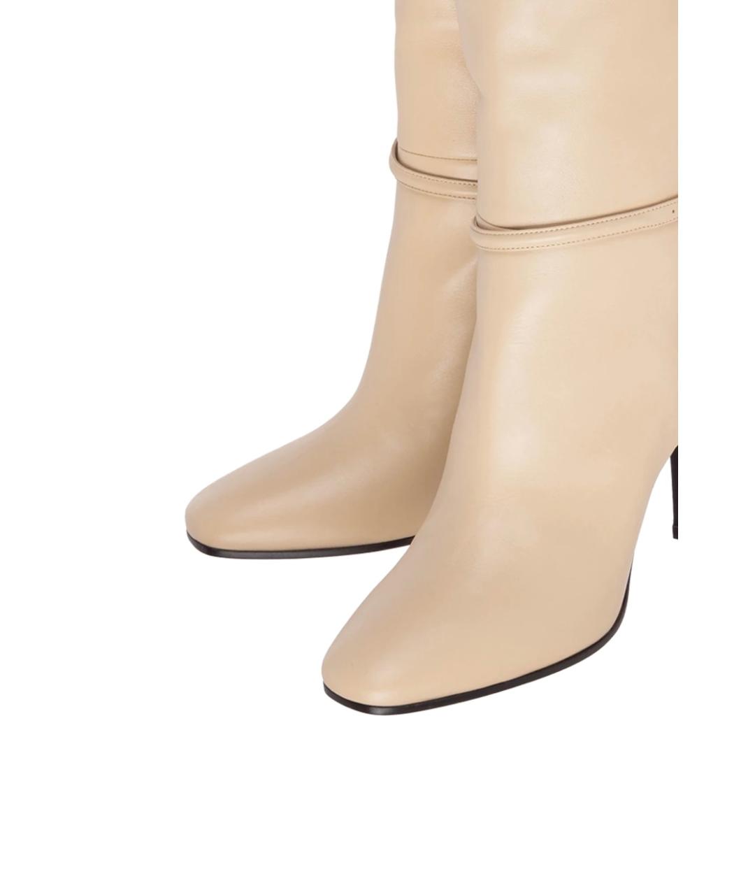 SAINT LAURENT Бежевые кожаные сапоги, фото 5