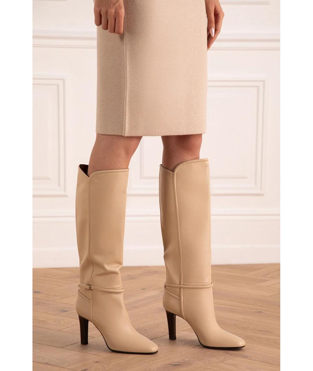 SAINT LAURENT Бежевые кожаные сапоги, фото 3