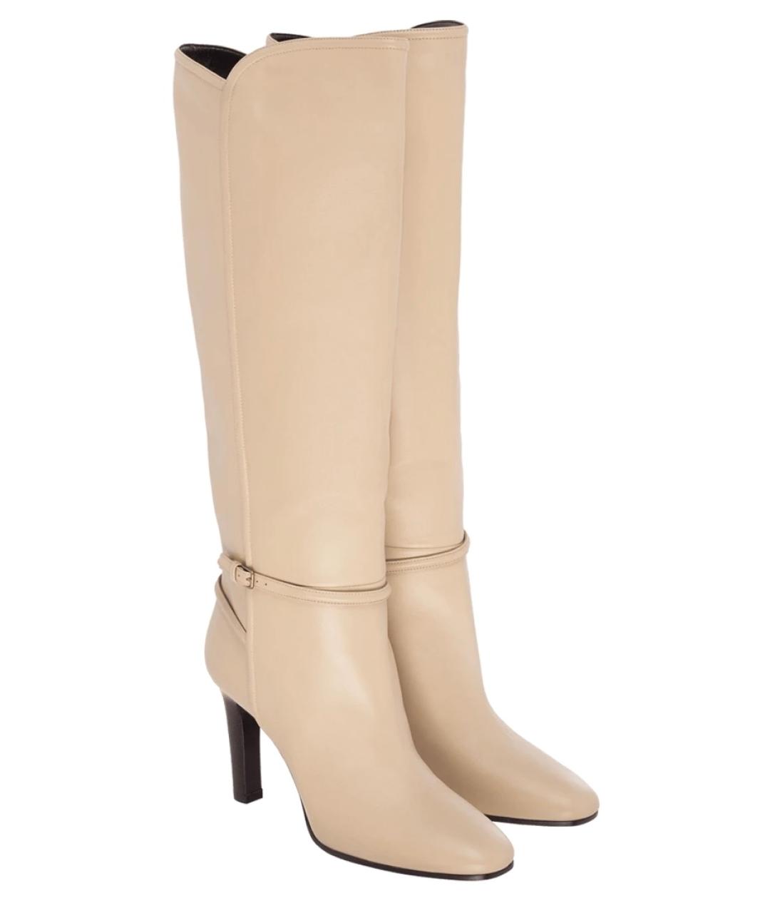 SAINT LAURENT Бежевые кожаные сапоги, фото 4
